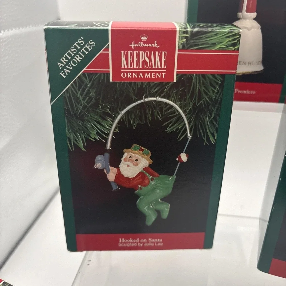 Vtg~Hallmark Ornaments~Lot of 5~Hooked on Santa/Santa Maria/Green Thumb Santa